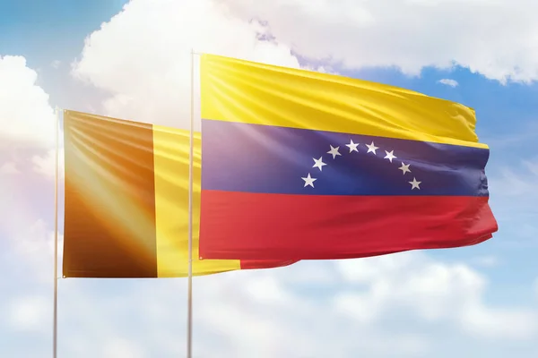 Sunny Blue Sky Flags Venezuela Belgium — Stock fotografie