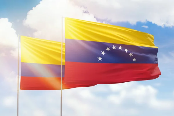 Sunny Blue Sky Flags Venezuela Colombia — Stock Photo, Image