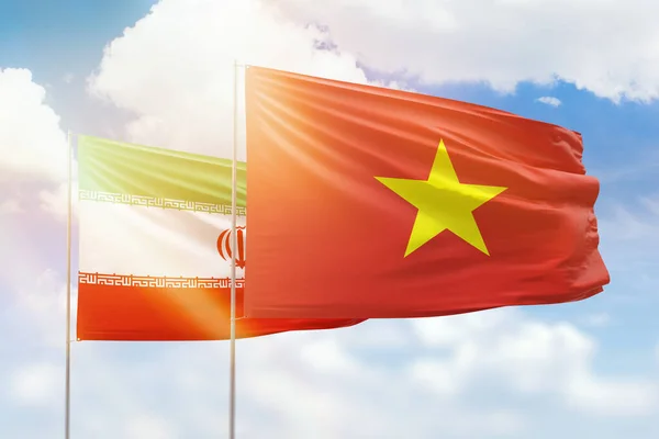 Sunny Blue Sky Flags Vietnam Iran — Stock fotografie