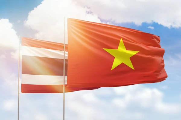 Sunny Blue Sky Flags Vietnam Thailand — Zdjęcie stockowe