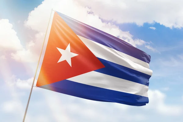 Sunny Blue Sky Flagpole Flag Cuba — 스톡 사진