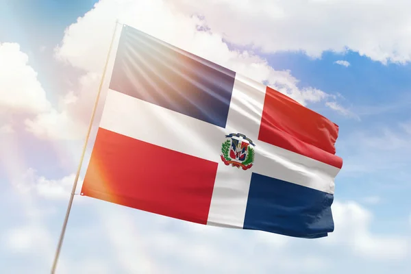 Sunny Blue Sky Flagpole Flag Dominican Republic — ストック写真