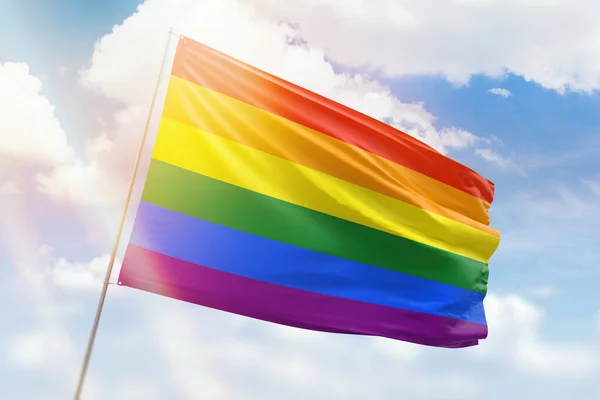 Sunny Blue Sky Flagpole Flag Lgbt Pride — Fotografia de Stock