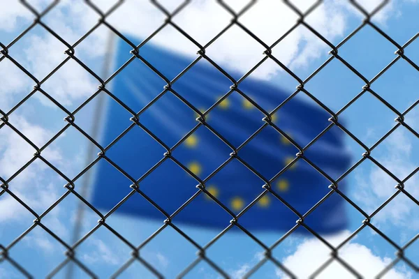 Steel Mesh Background Blue Sky Flagpole Flag European Union —  Fotos de Stock