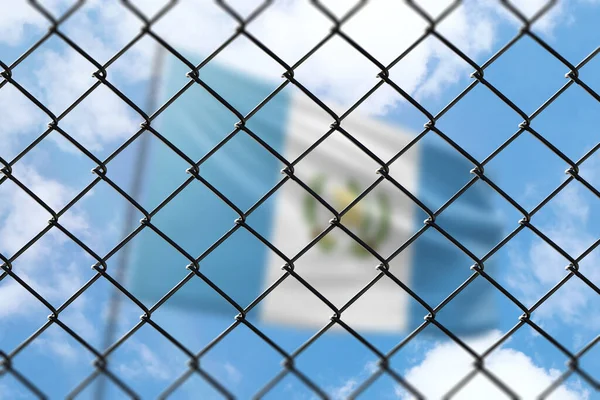 Steel Mesh Background Blue Sky Flagpole Flag Guatemala — ストック写真