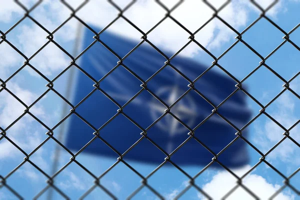 Steel Mesh Background Blue Sky Flagpole Flag Nato —  Fotos de Stock