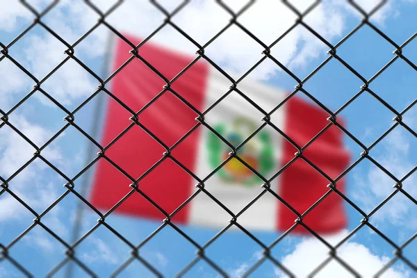 Steel Mesh Background Blue Sky Flagpole Flag Peru — ストック写真