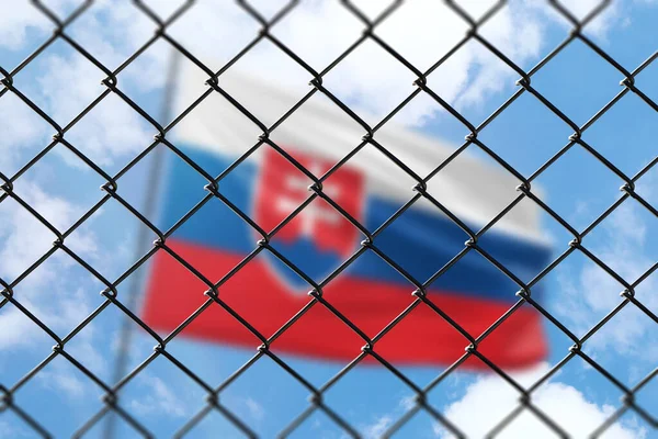 Steel Mesh Background Blue Sky Flagpole Flag Slovakia —  Fotos de Stock