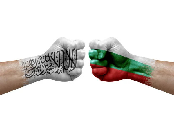 Two Hands Punch Each Others White Background Country Flags Painted — Foto Stock