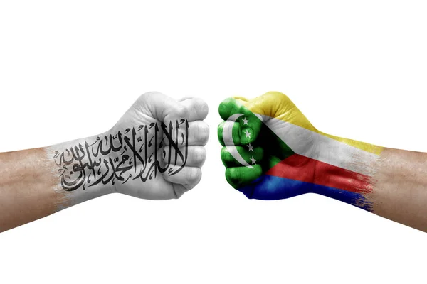 Two Hands Punch Each Others White Background Country Flags Painted — Stockfoto