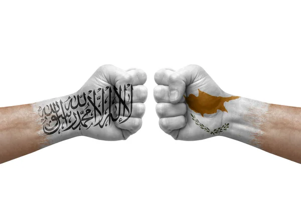 Two Hands Punch Each Others White Background Country Flags Painted — Stok Foto