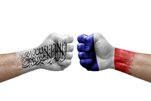 Two Hands Punch Each Others White Background Country Flags Painted — Stockfoto