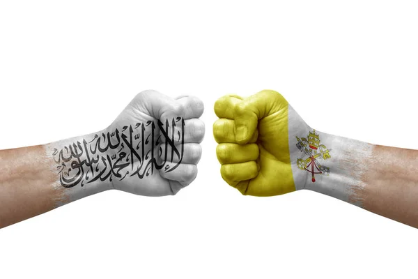 Two Hands Punch Each Others White Background Country Flags Painted — Stockfoto