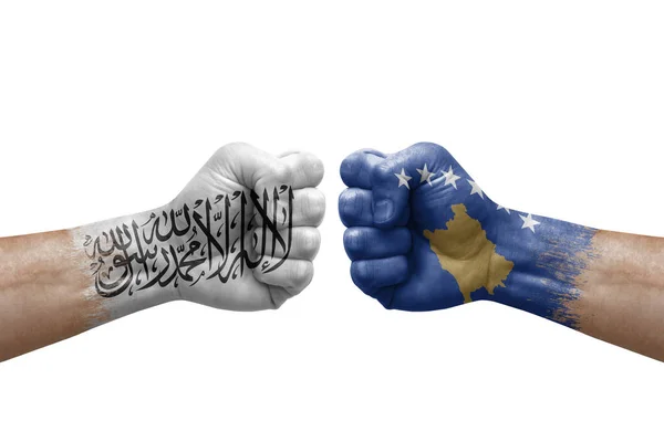 Two Hands Punch Each Others White Background Country Flags Painted — Stockfoto