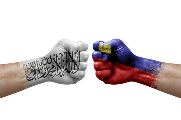 Two Hands Punch Each Others White Background Country Flags Painted — Stockfoto