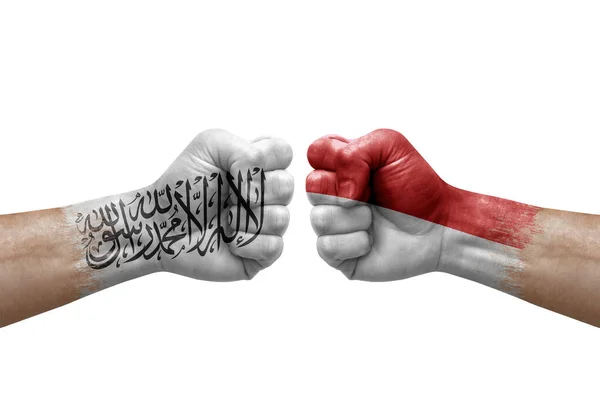 Two Hands Punch Each Others White Background Country Flags Painted — Foto Stock