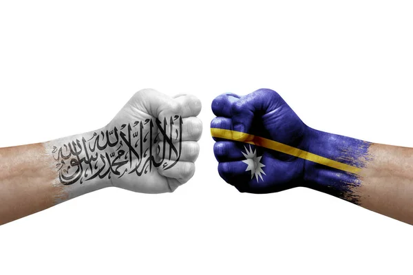 Two Hands Punch Each Others White Background Country Flags Painted — Stockfoto