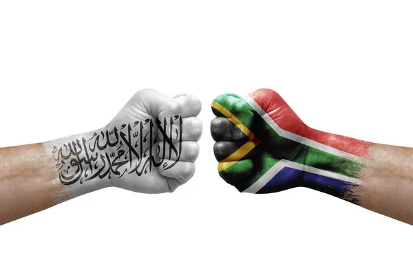 Two Hands Punch Each Others White Background Country Flags Painted — Photo