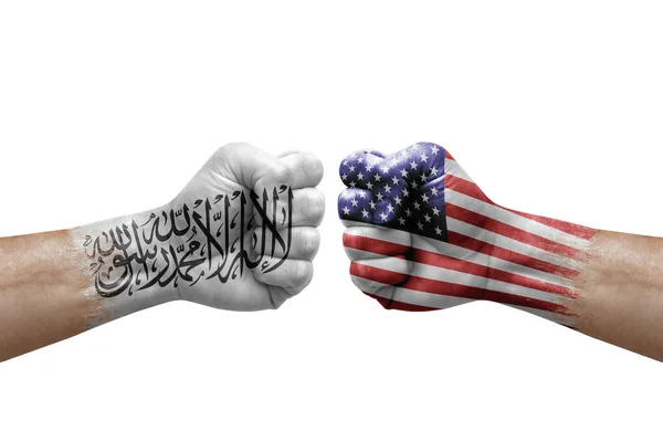 Two Hands Punch Each Others White Background Country Flags Painted — Stockfoto