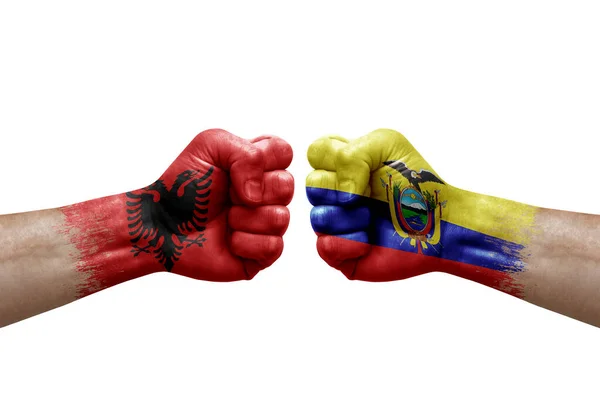 Two Hands Punch Each Others White Background Country Flags Painted — 图库照片
