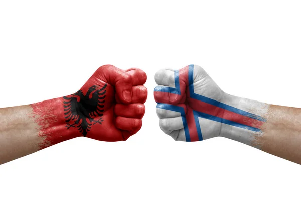 Two Hands Punch Each Others White Background Country Flags Painted — Stockfoto