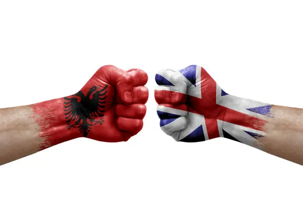 Two Hands Punch Each Others White Background Country Flags Painted — Stockfoto