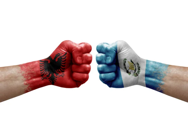 Two Hands Punch Each Others White Background Country Flags Painted — Stock Photo, Image