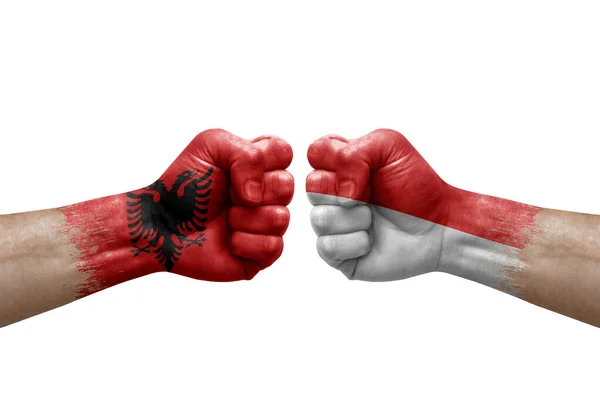 Two Hands Punch Each Others White Background Country Flags Painted — Stockfoto