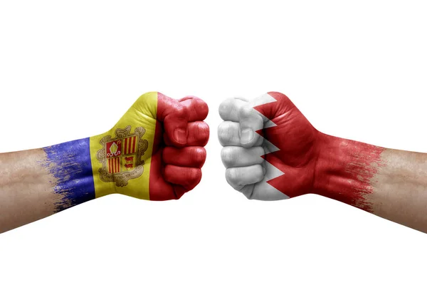 Two Hands Punch Each Others White Background Country Flags Painted — Stockfoto