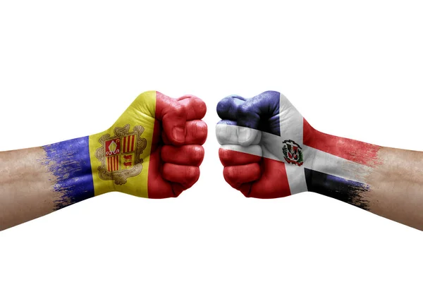 Two Hands Punch Each Others White Background Country Flags Painted — 图库照片