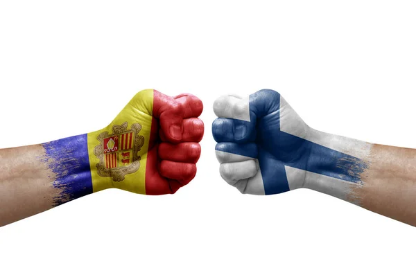 Two Hands Punch Each Others White Background Country Flags Painted — Foto Stock