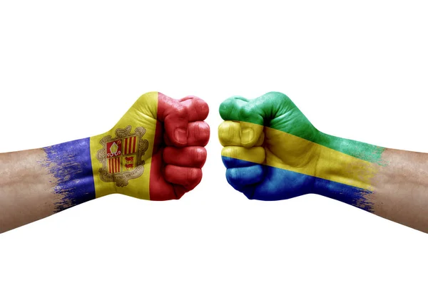 Two Hands Punch Each Others White Background Country Flags Painted — Foto Stock