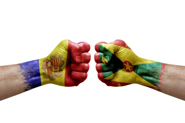 Two Hands Punch Each Others White Background Country Flags Painted — Stockfoto