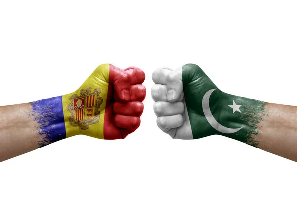 Two Hands Punch Each Others White Background Country Flags Painted — ストック写真