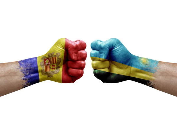 Two Hands Punch Each Others White Background Country Flags Painted — Foto Stock