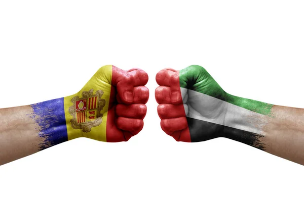 Two Hands Punch Each Others White Background Country Flags Painted — 图库照片