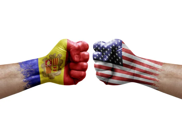 Two Hands Punch Each Others White Background Country Flags Painted — 스톡 사진