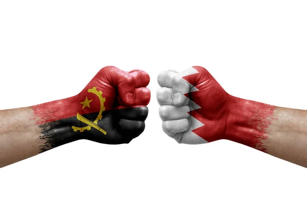 Two Hands Punch Each Others White Background Country Flags Painted — Stock Photo, Image