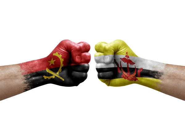 Two Hands Punch Each Others White Background Country Flags Painted — Stock Photo, Image