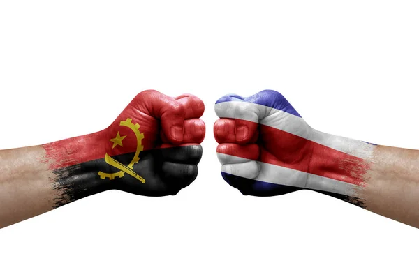 Two Hands Punch Each Others White Background Country Flags Painted — Stock Photo, Image