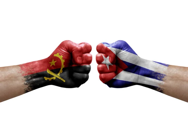 Two Hands Punch Each Others White Background Country Flags Painted — Photo