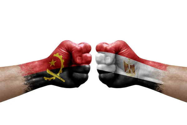 Two Hands Punch Each Others White Background Country Flags Painted — Stockfoto