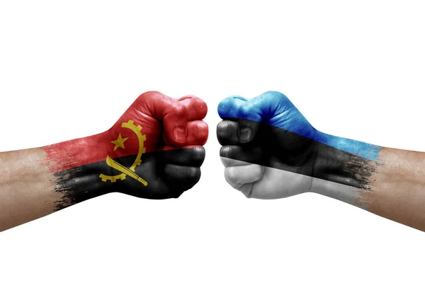 Two Hands Punch Each Others White Background Country Flags Painted — Fotografia de Stock