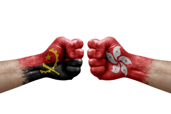 Two Hands Punch Each Others White Background Country Flags Painted — Fotografia de Stock