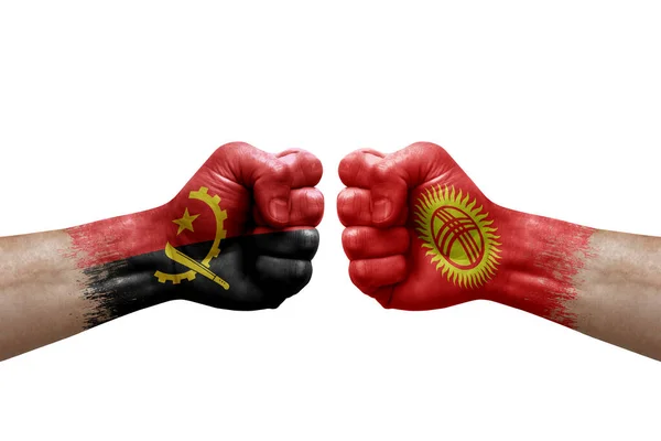 Two Hands Punch Each Others White Background Country Flags Painted — Stok fotoğraf