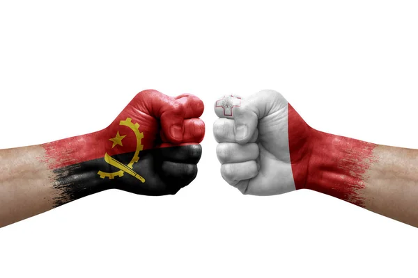 Two Hands Punch Each Others White Background Country Flags Painted — Foto de Stock