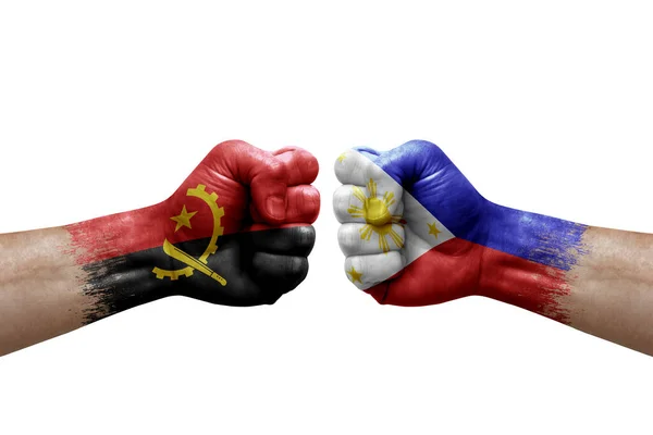 Two Hands Punch Each Others White Background Country Flags Painted — 图库照片