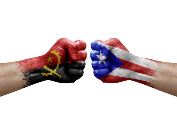 Two Hands Punch Each Others White Background Country Flags Painted — Foto Stock