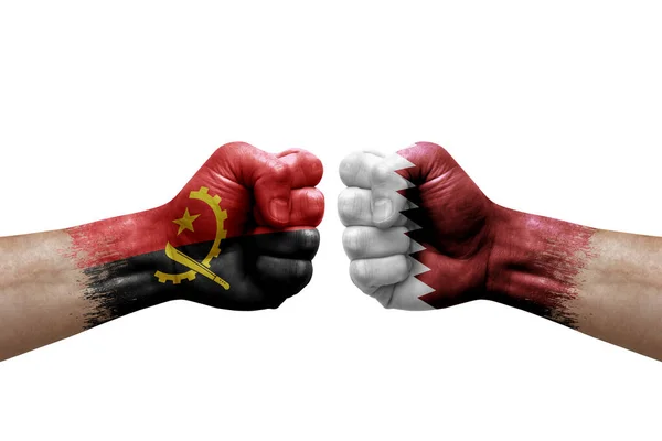 Two Hands Punch Each Others White Background Country Flags Painted — Stockfoto