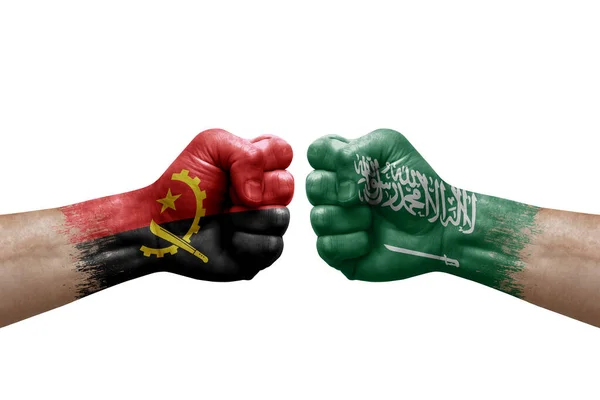 Two Hands Punch Each Others White Background Country Flags Painted — 스톡 사진